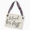 Ritzy Rose Cute Engagement Announcement Sign - Black on 11x8in Ivory Linen Cardstock with Slate Ribbon